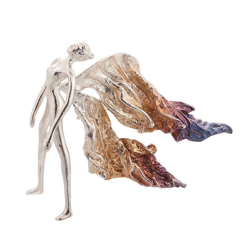 C00611 Spilla a forma di angelo in argento sterling 925, realizzata a mano