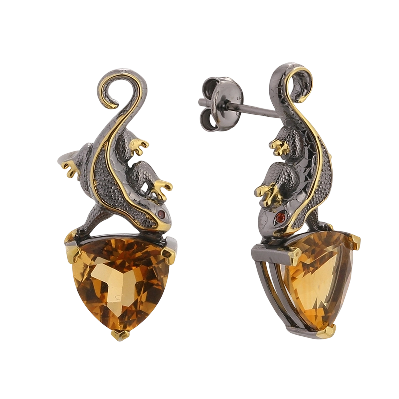 YE03586 Orecchino a forma di lucertola Critine in argento sterling 925 con zirconi, fatto a mano