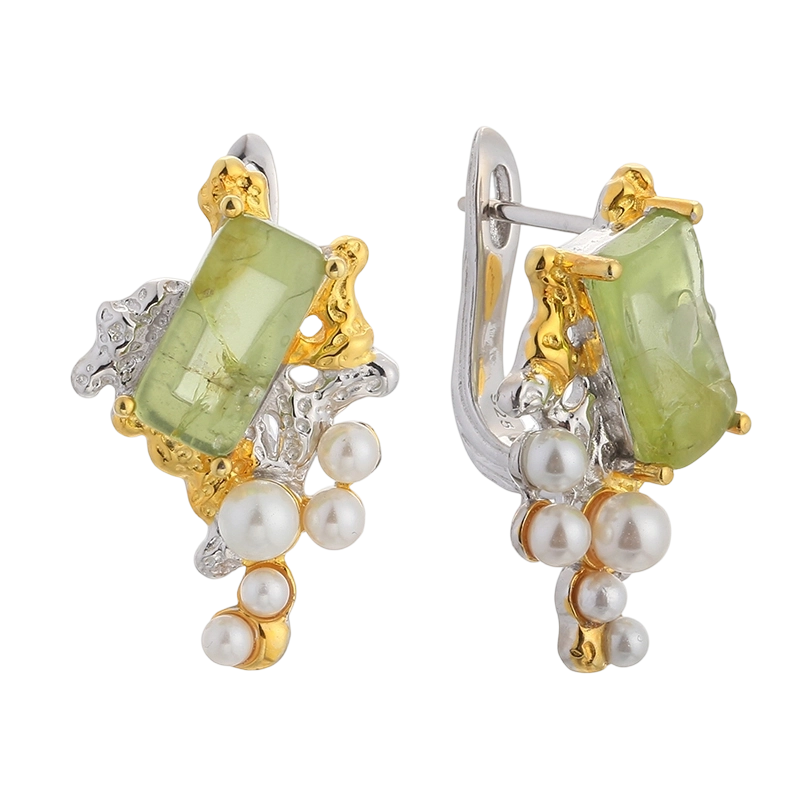 YE03598 Orecchino fatto a mano in argento sterling 925 con peridoto e zirconi cubici