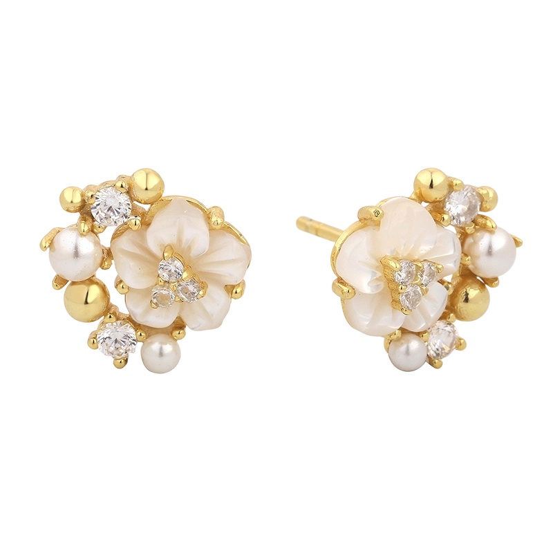 PLE08036 Orecchini a fiore in argento sterling 925 con madreperla