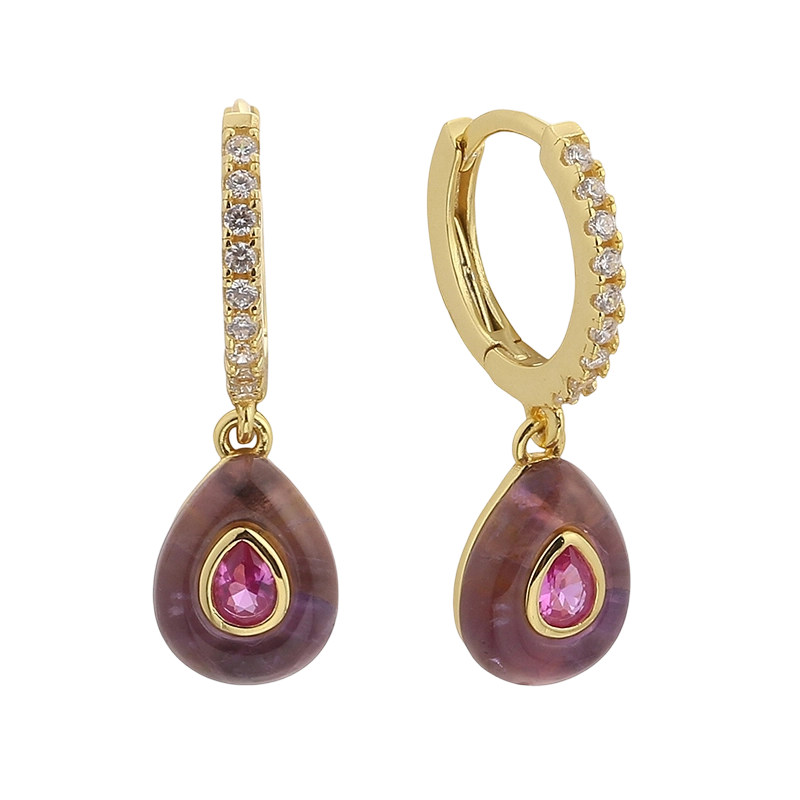 E08641A Orecchino in argento sterling 925 con ametista e zirconi cubici