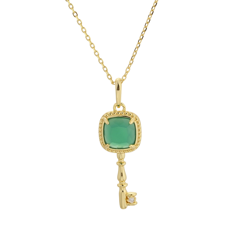 Collana in calcedonio verde 925 in argento sterling N03798