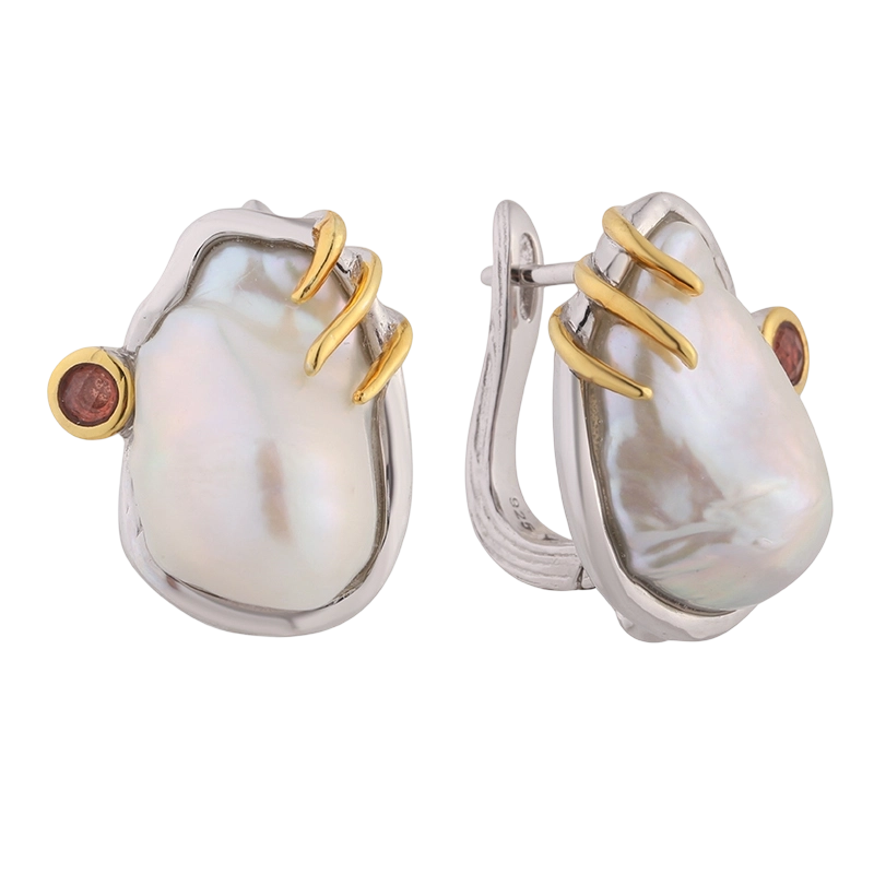 YE03283 Orecchino in argento sterling 925 con granato e perla barocca